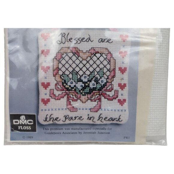 VTG Blessed Are the Pure in Heart Heart Stealers Kit DMC Floss 1989 Cross Stitch - Picture 3 of 3